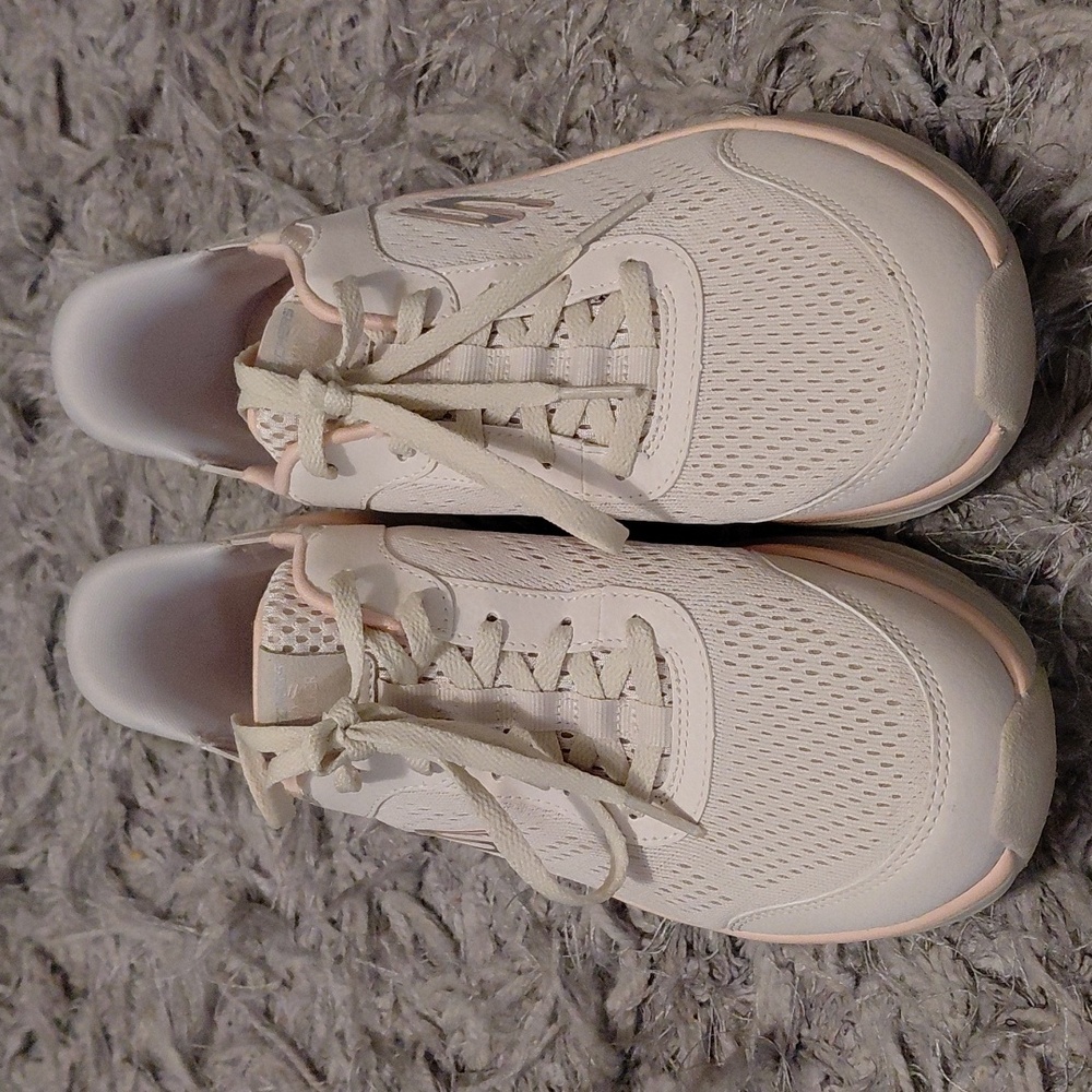 Skechers Women's Cream and Pink Sneakers - Picture 4 of 9